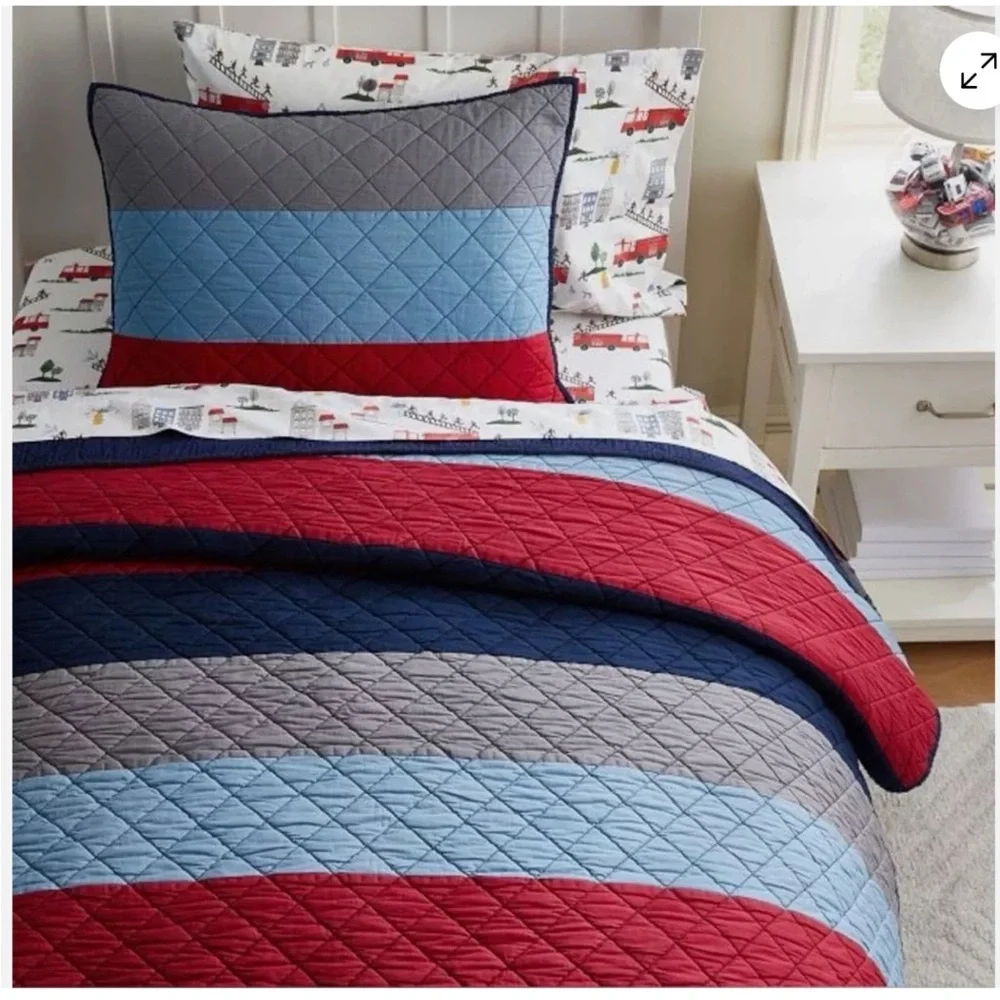 Pottery Barn Kids Block Stripe Standard Quilted  1/ Sham /,NAVY/BLUE/RED